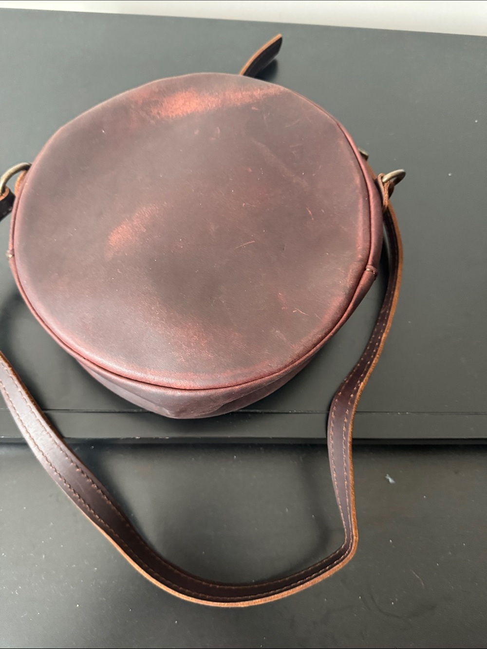 Portland Leather Round Crossbody Bag in Dark Brown - Picture 11 of 11